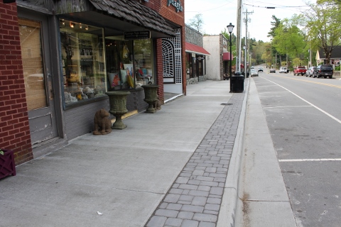 Concrete pavers and sidewalk outside of store front