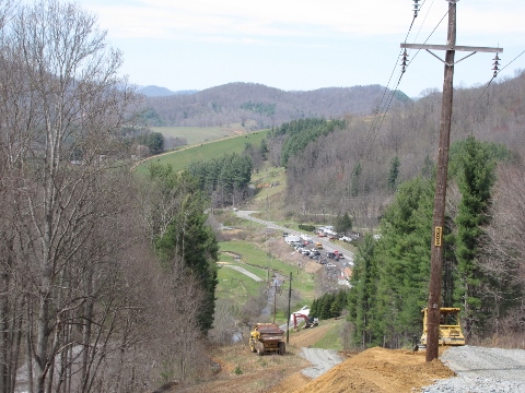 High ground view of the access roads under construction